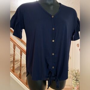 Reborn J Brand Navy Blue Button-Up Blouse - Size Small